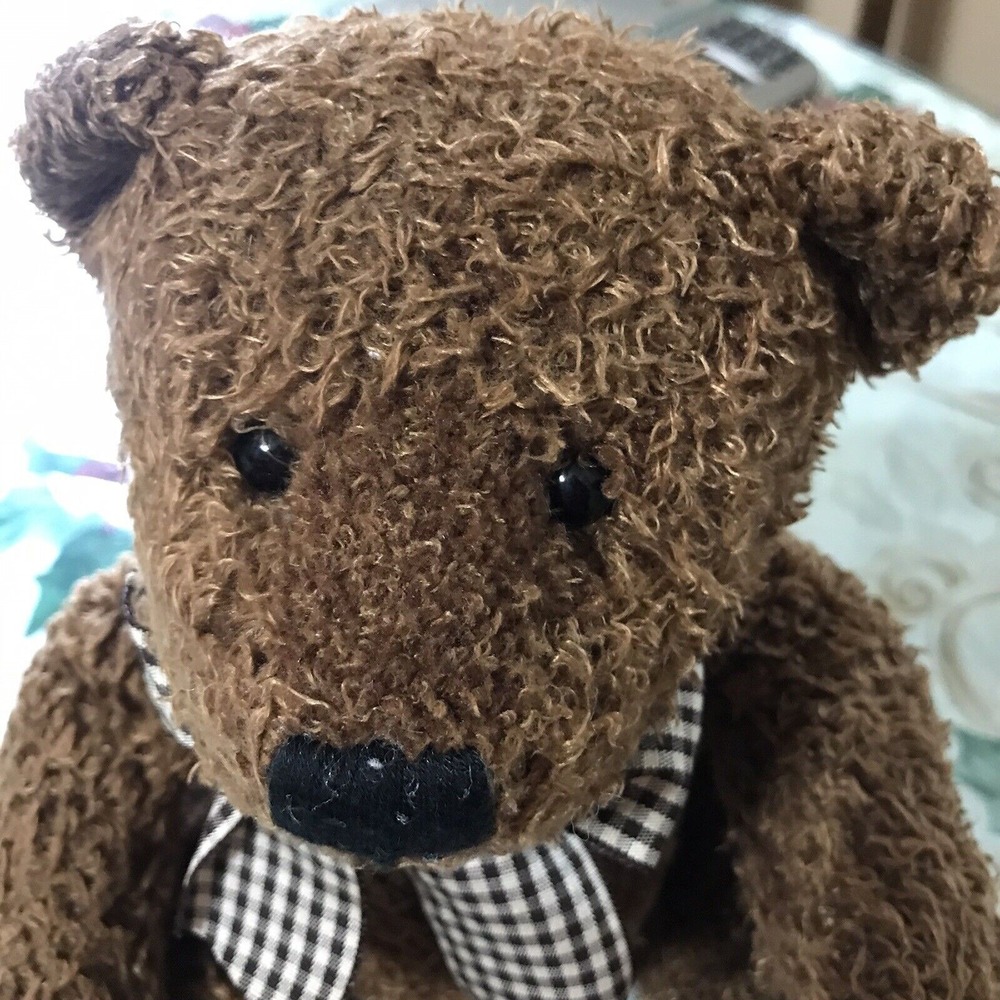 Russ TALBOTT Brown Teddy Bear Gingham Bow Stuffed Plush Bean Animal